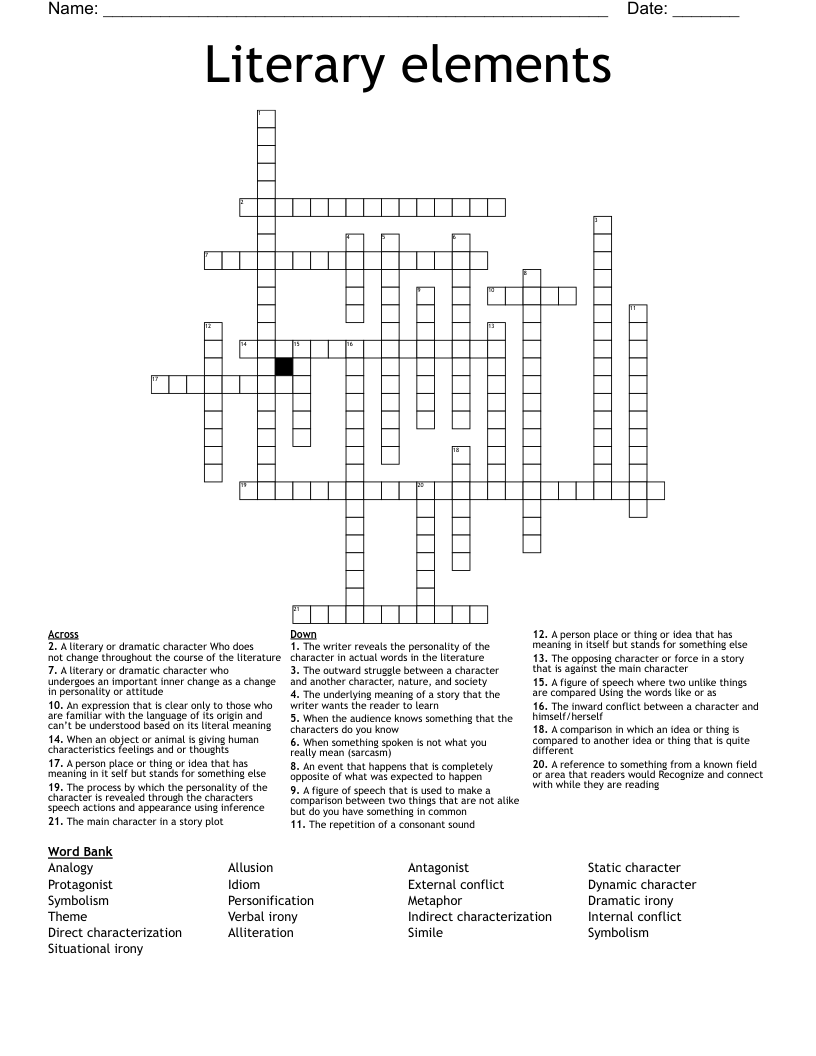 Literary elements  Crossword