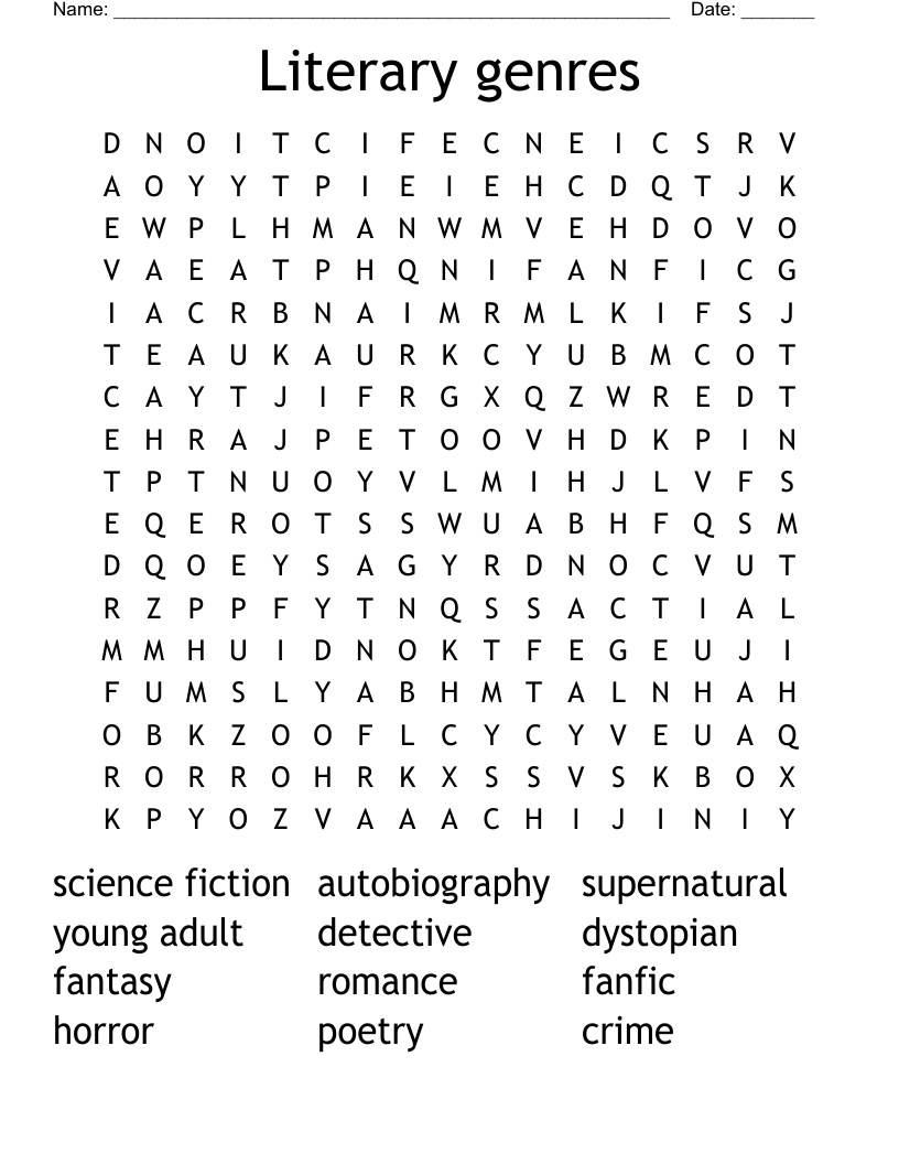 Literary genres Word Search