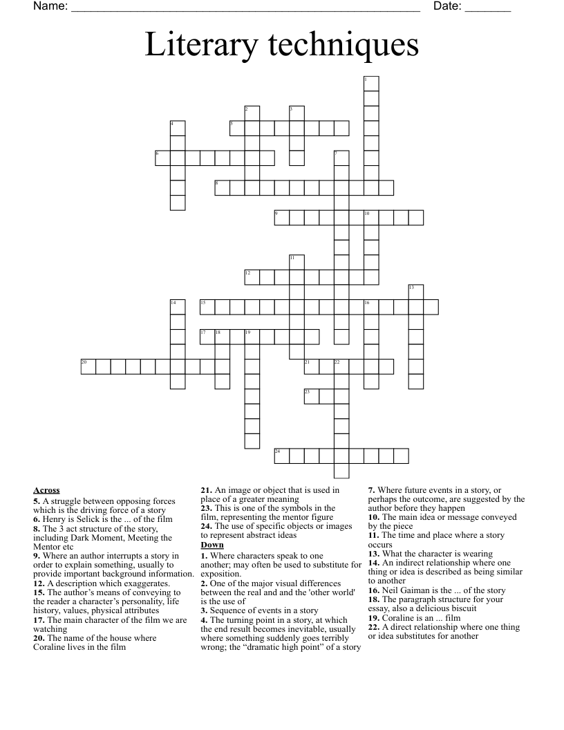 Literary techniques  Crossword