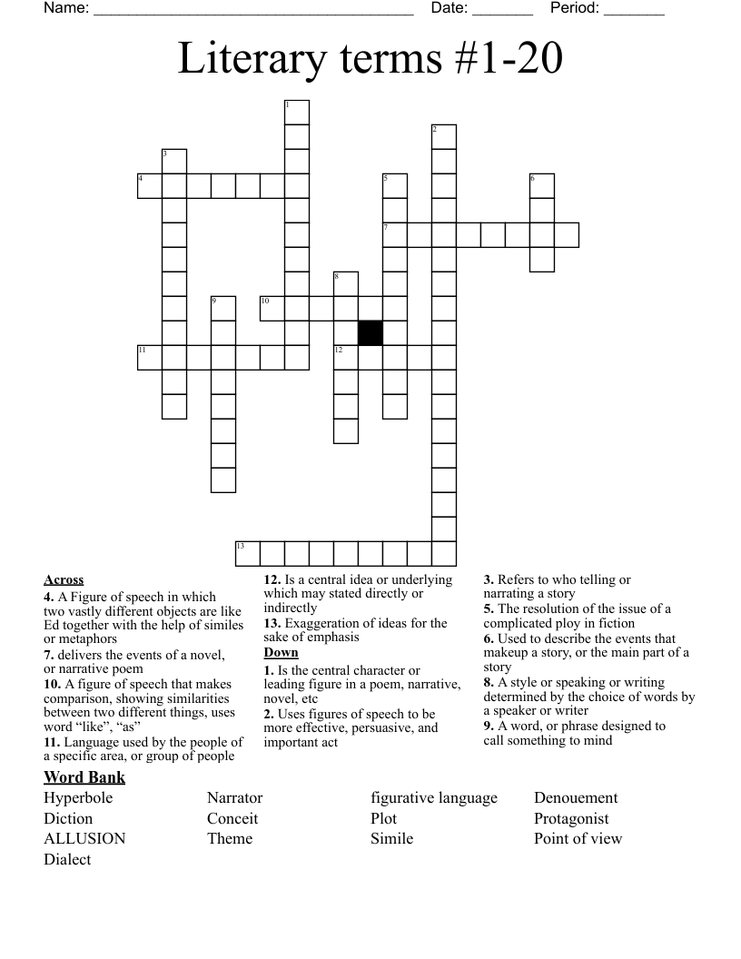 Literary terms #1-20 Crossword