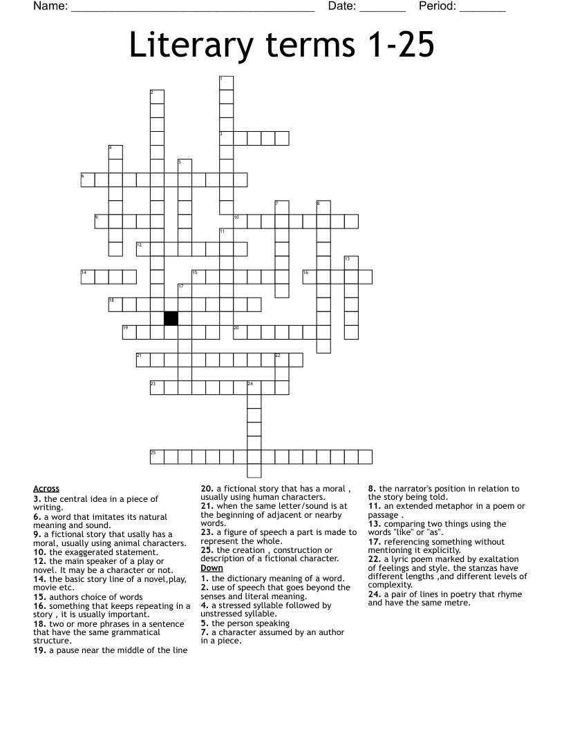 Literary terms 1-25 Crossword