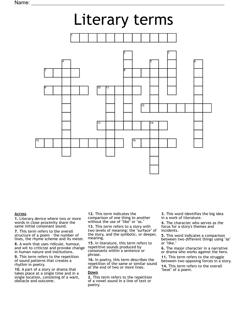 Literary terms Crossword