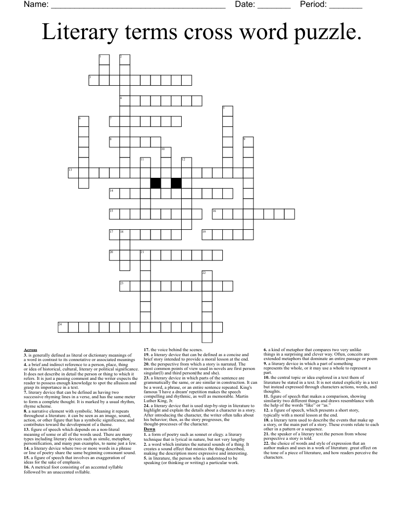 Literary terms cross word puzzle.