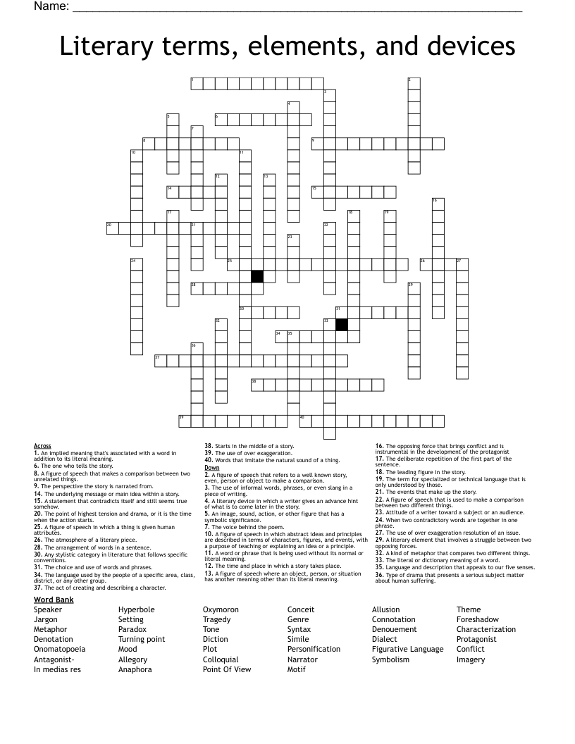 Literary terms, elements, and devices Crossword