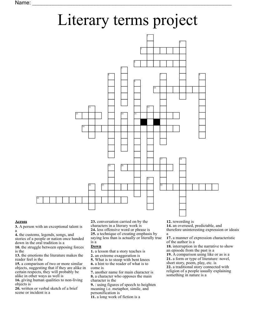 Literary terms project Crossword