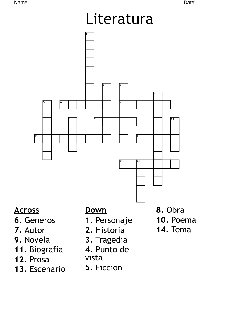 Literatura Crossword