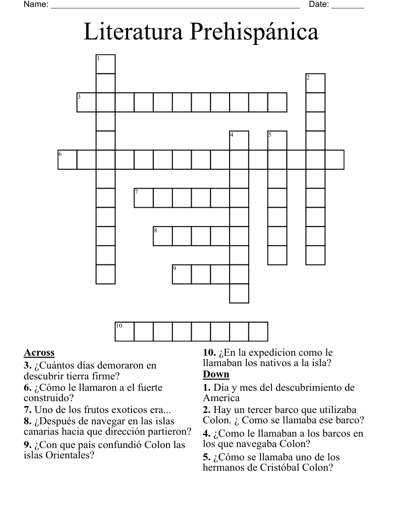 Literatura Prehispánica  Crossword