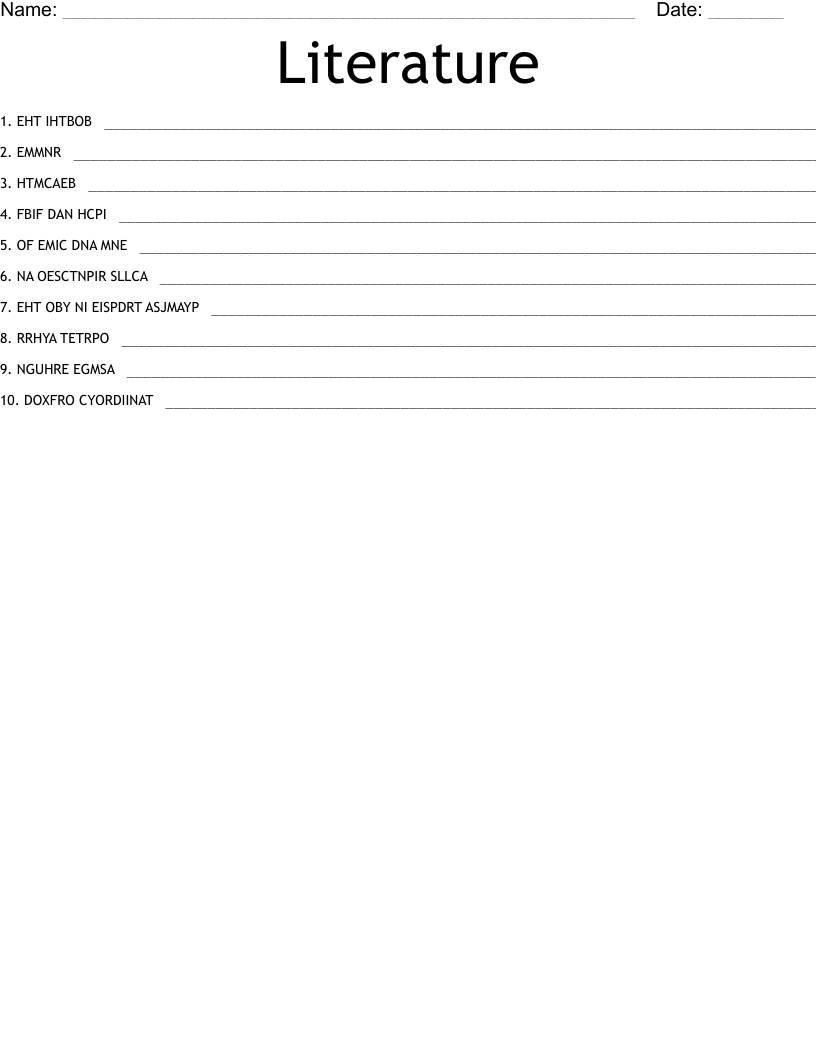 Literature Word Scramble