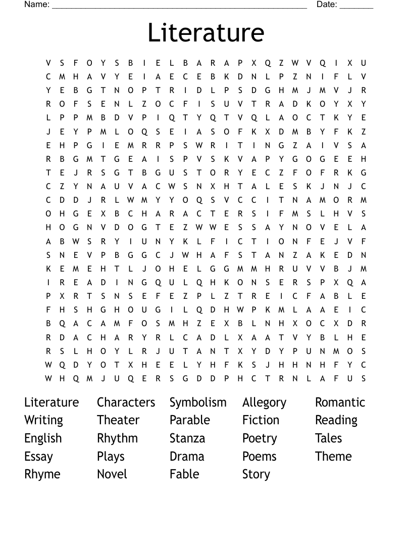 Literature Word Search