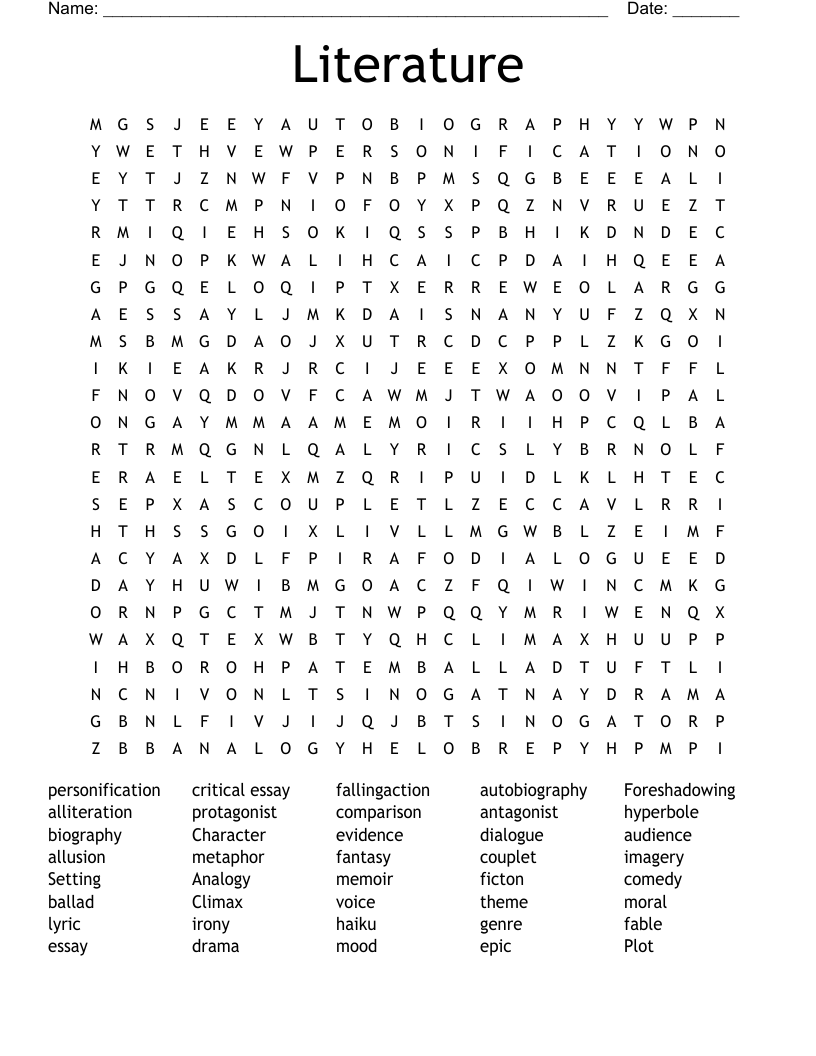 Literature Word Search