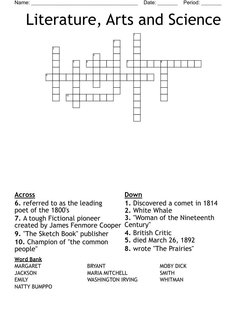 Literature, Arts and Science Crossword