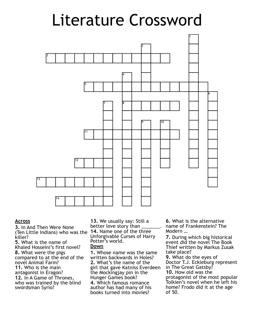 Literature Crossword
