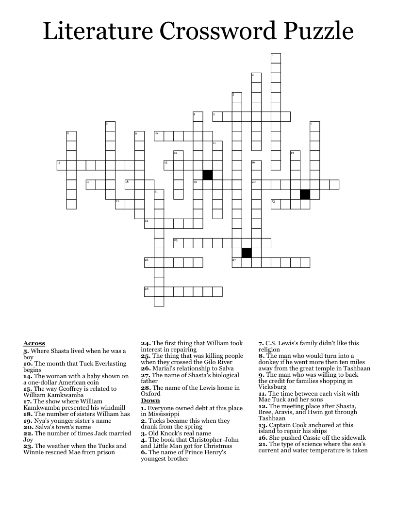Literature Crossword Puzzle