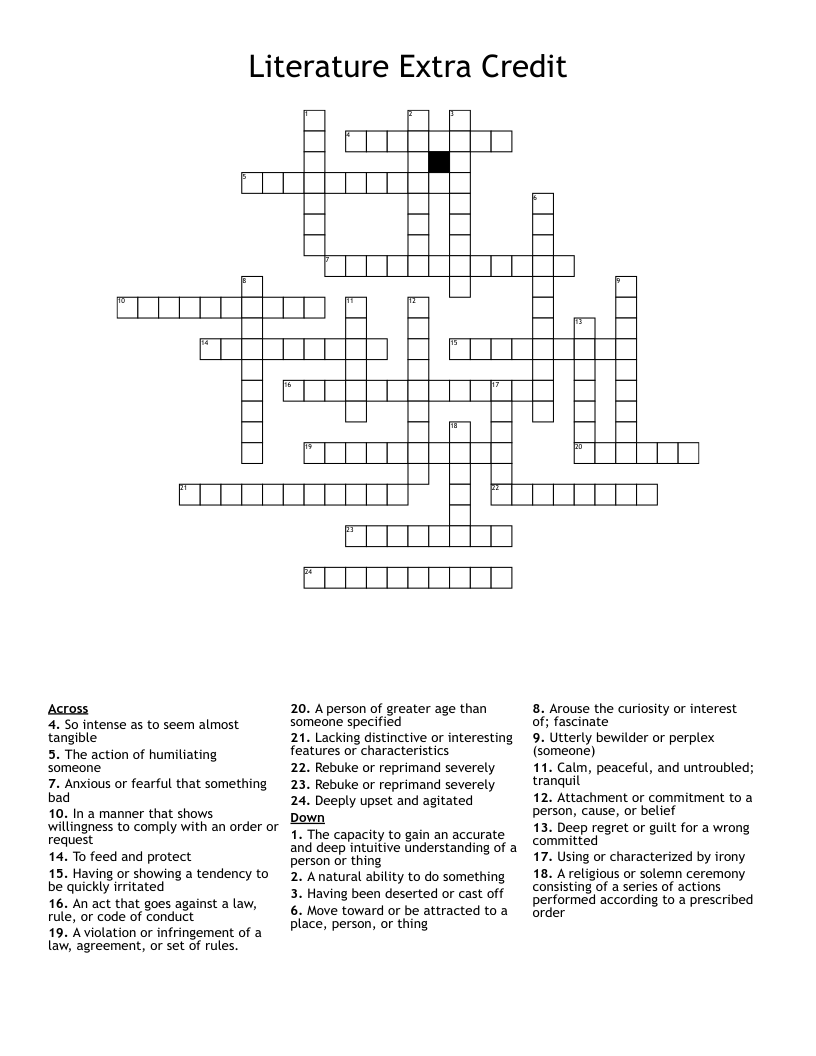 Literature Extra Credit                                    Crossword