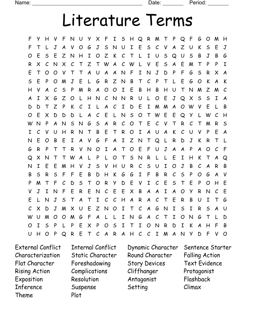 Literature Terms Word Search