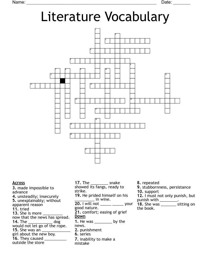 Literature Vocabulary Crossword