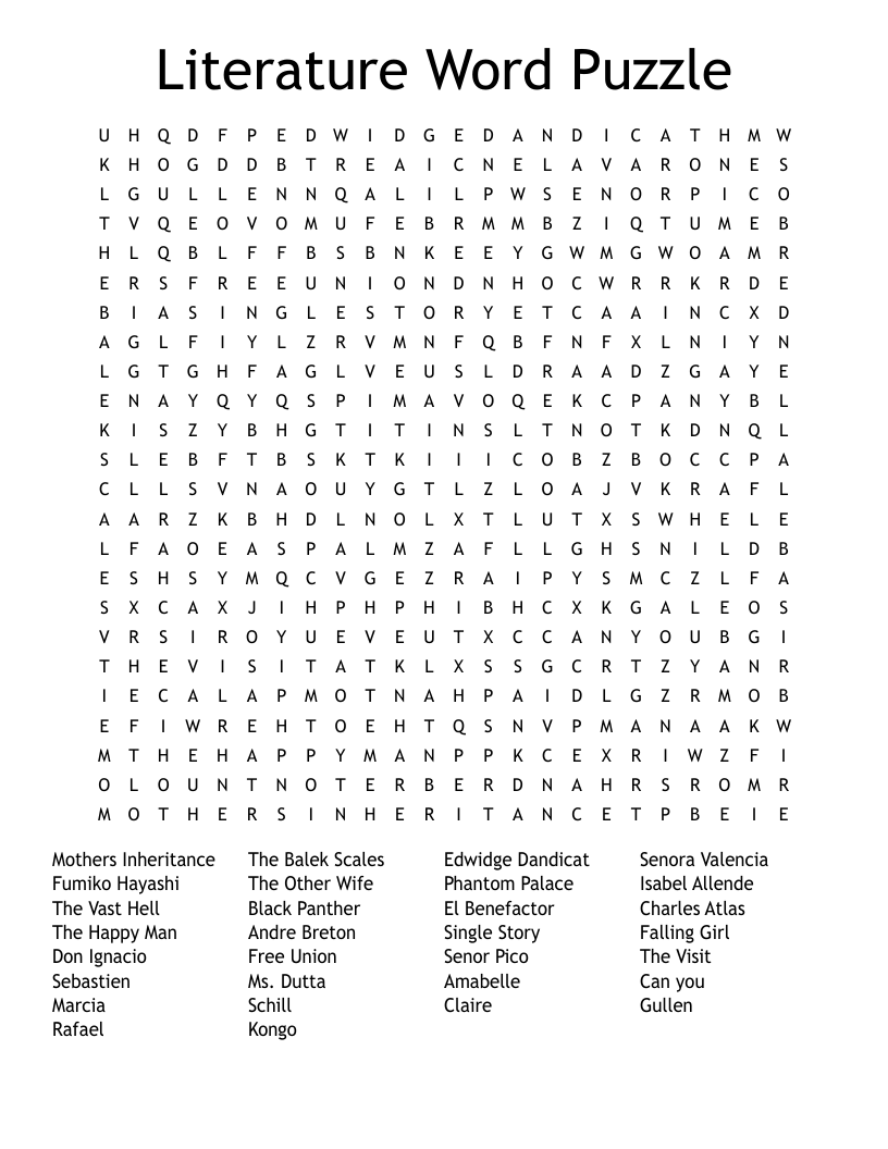 Literature Word Puzzle Word Search