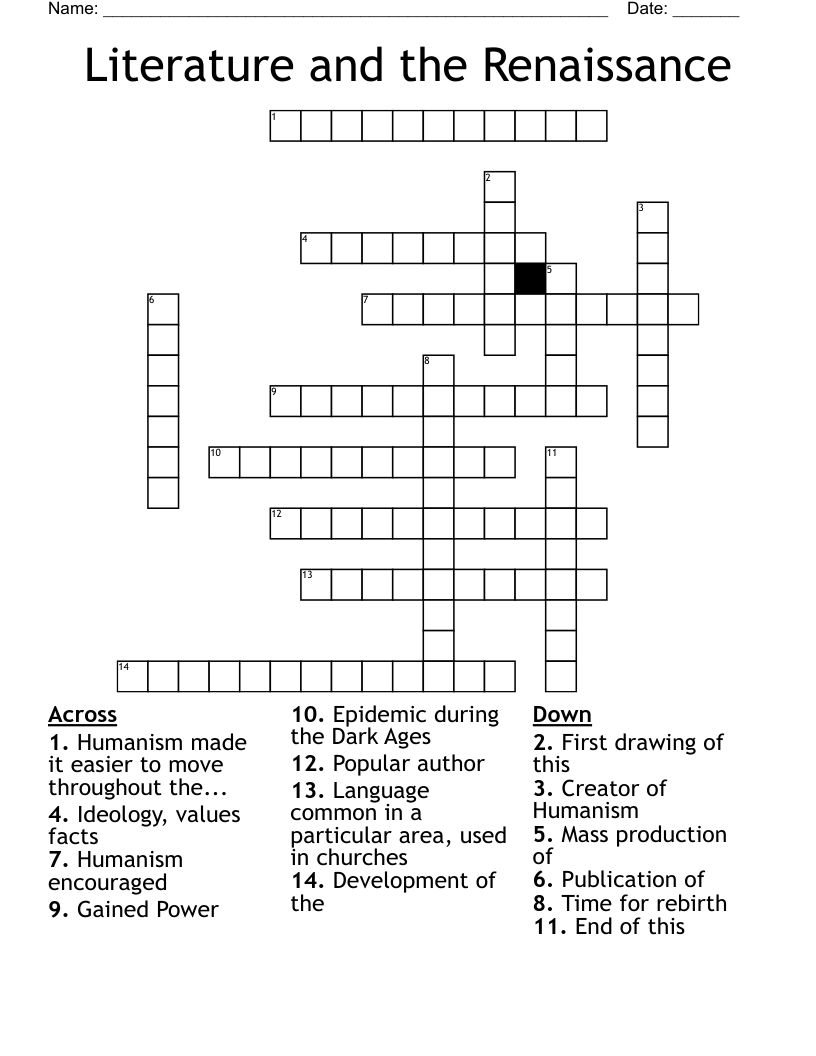 Literature and the Renaissance Crossword