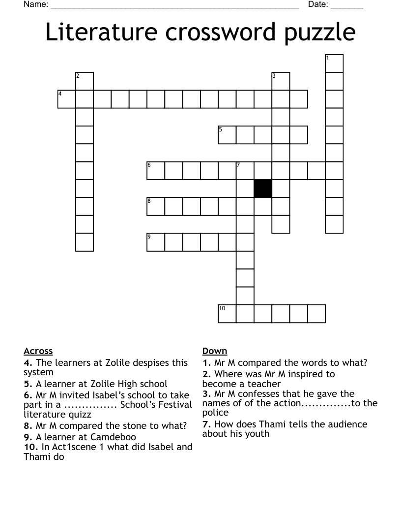 Literature crossword puzzle 