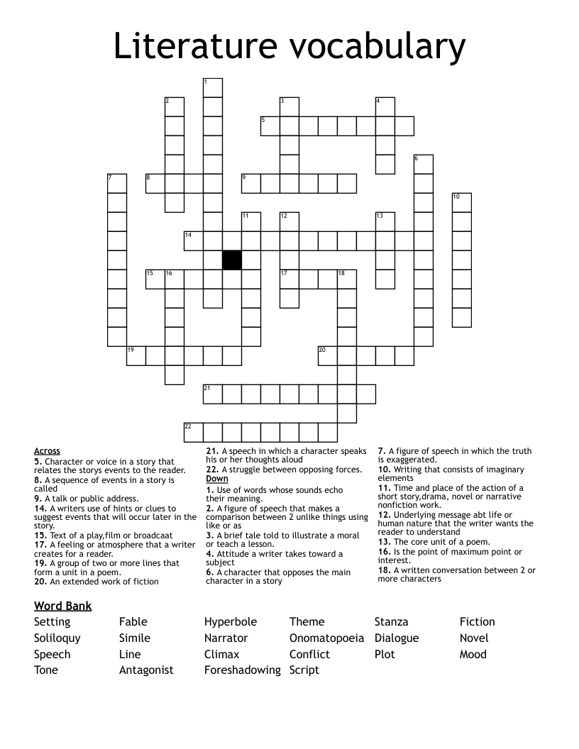 Literature vocabulary Crossword