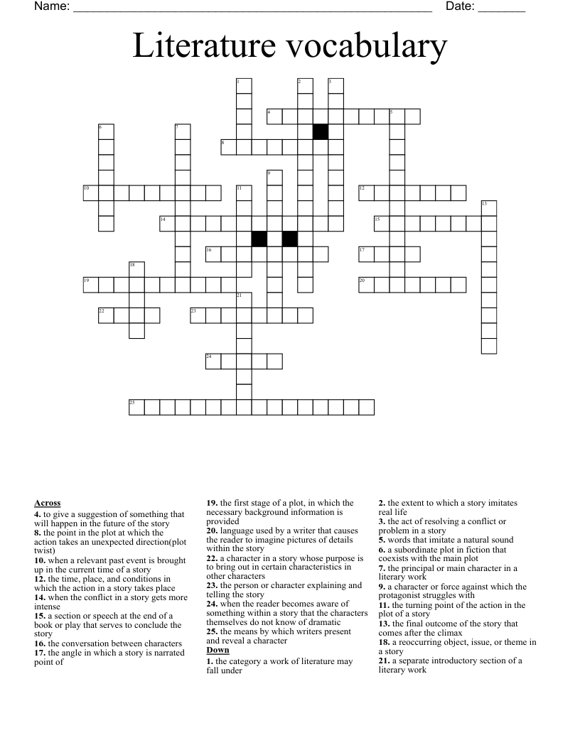 Literature vocabulary Crossword