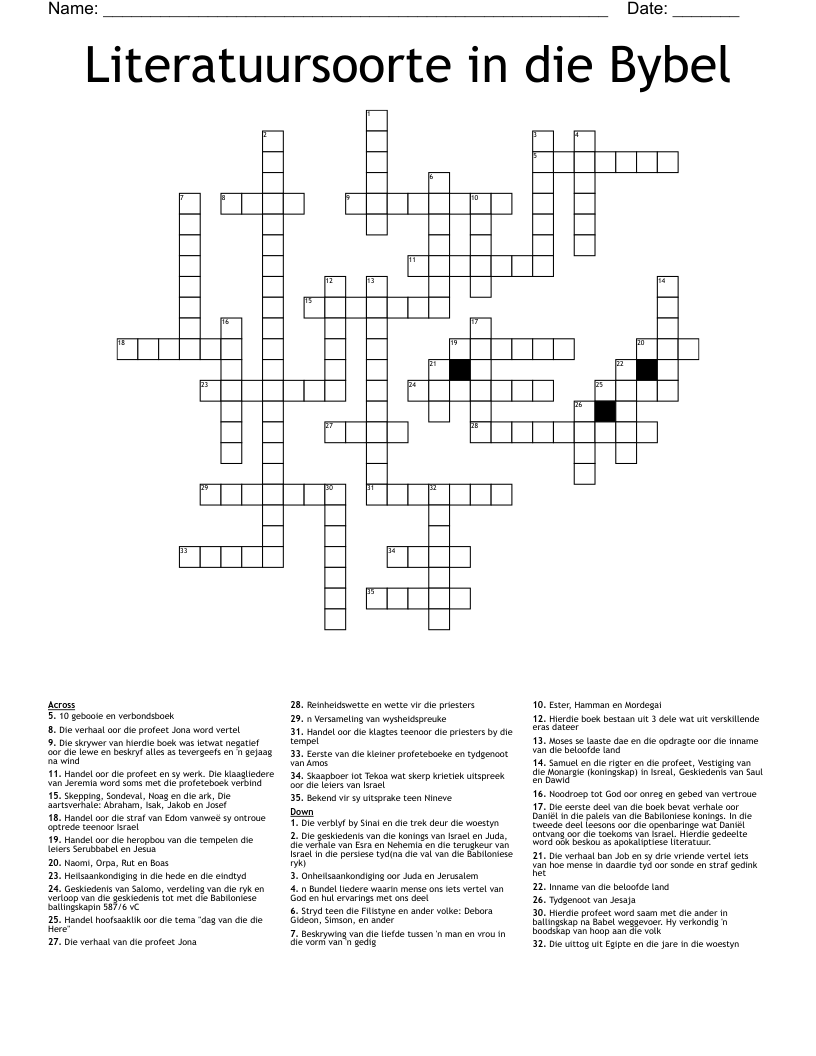 Literatuursoorte in die Bybel Crossword