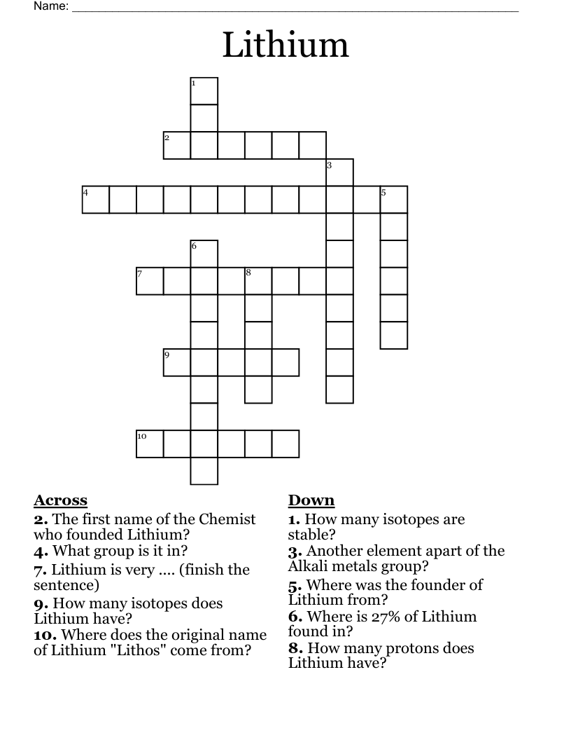 Lithium Crossword
