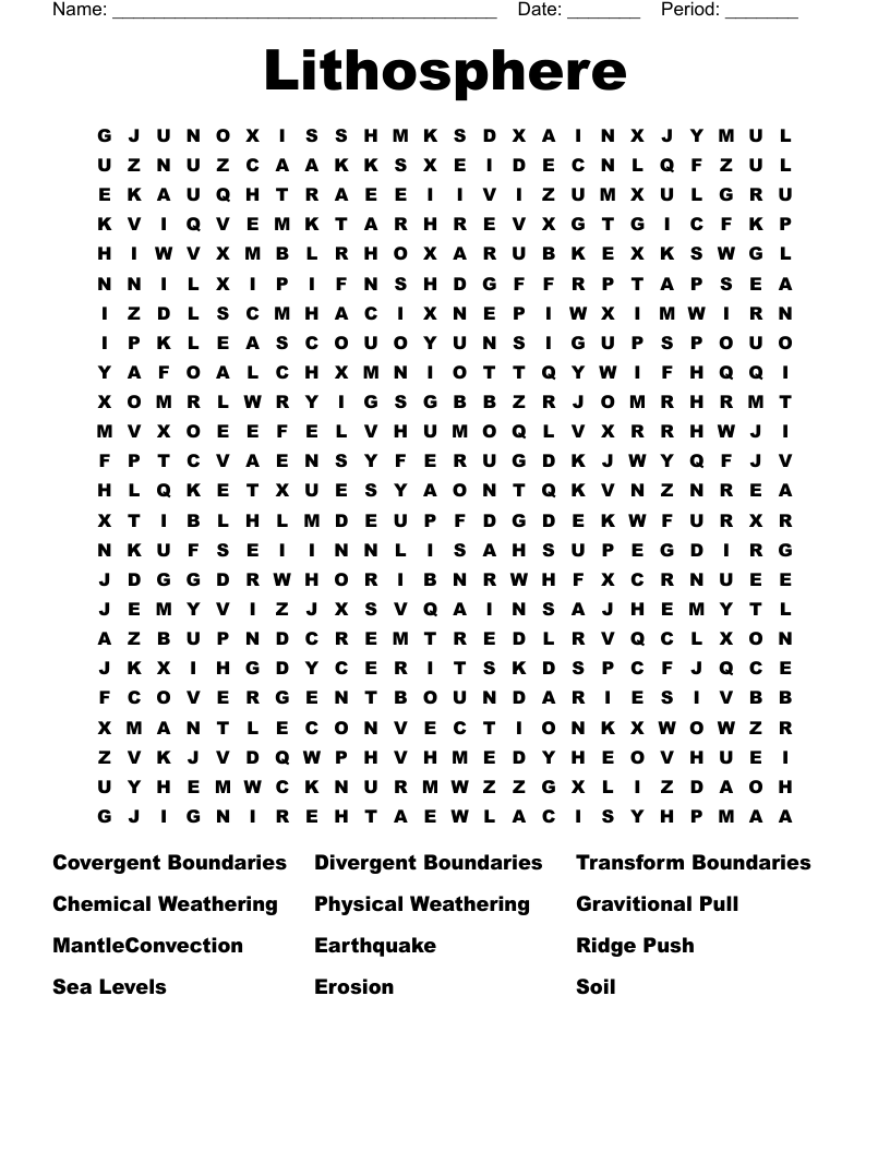 Lithosphere Word Search