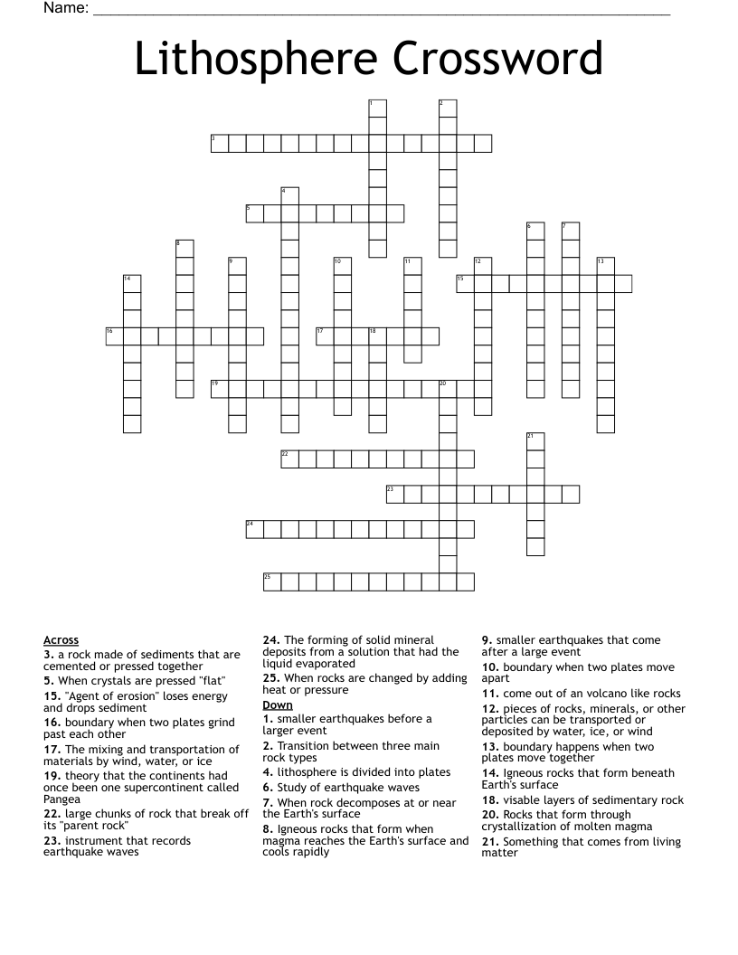 Lithosphere Crossword
