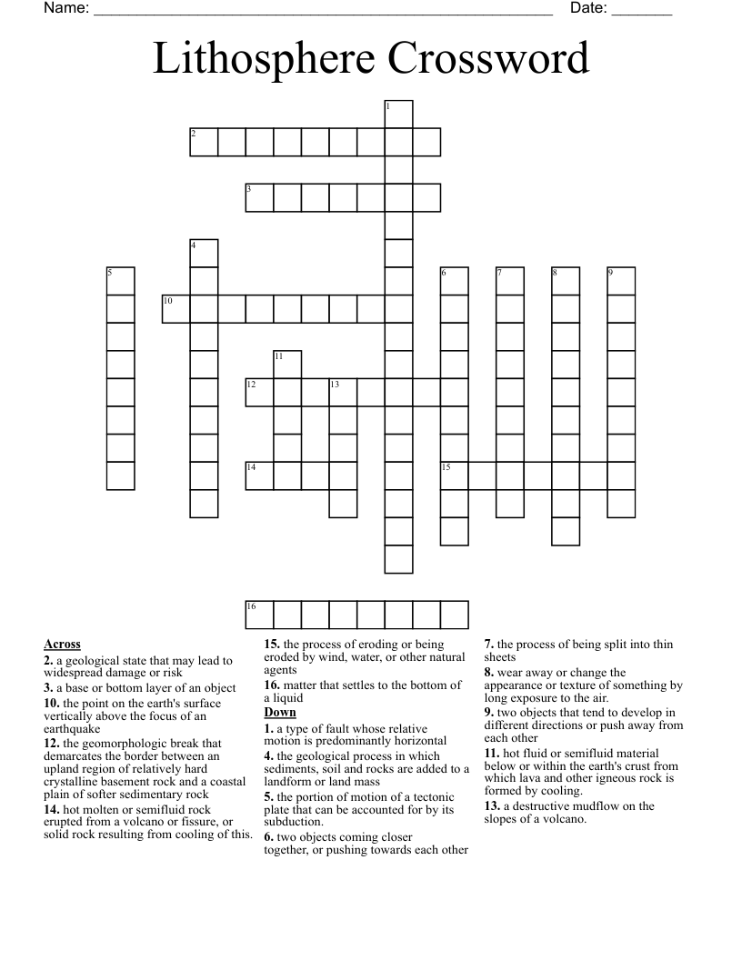 Lithosphere Crossword