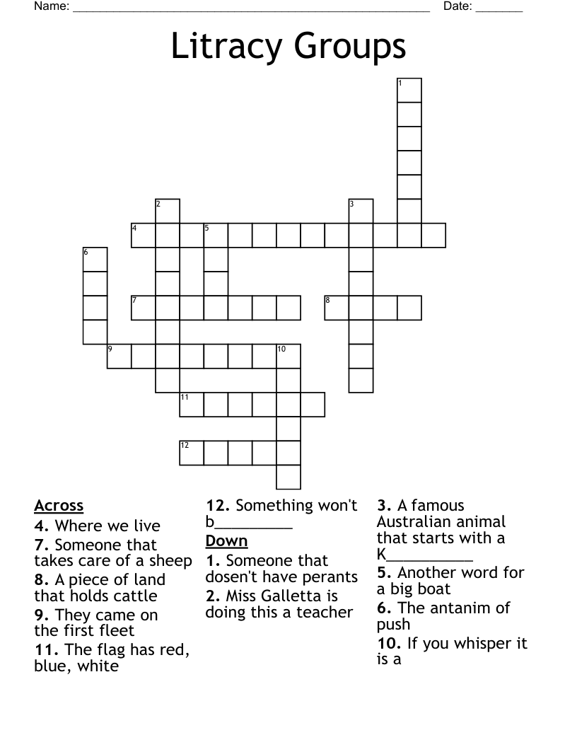Litracy Groups Crossword