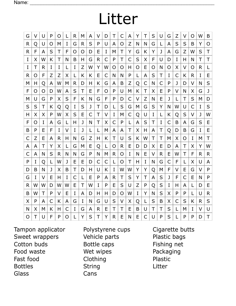 Litter Word Search