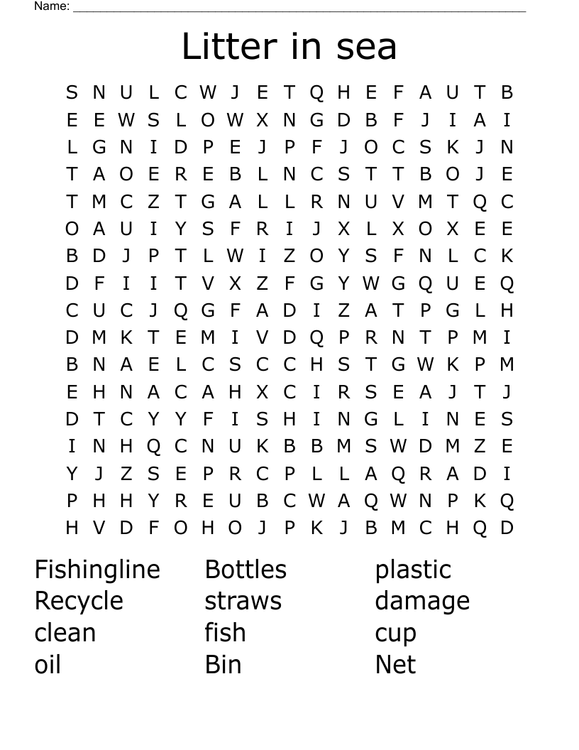 Litter in sea Word Search