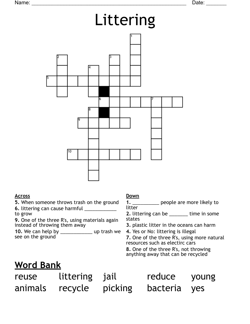 Littering  Crossword