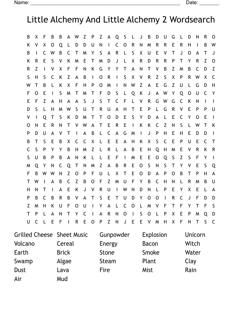 Little Alchemy And Little Alchemy 2 Wordsearch 