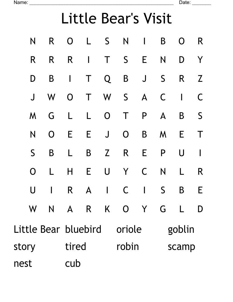 Little Bear's Visit Word Search
