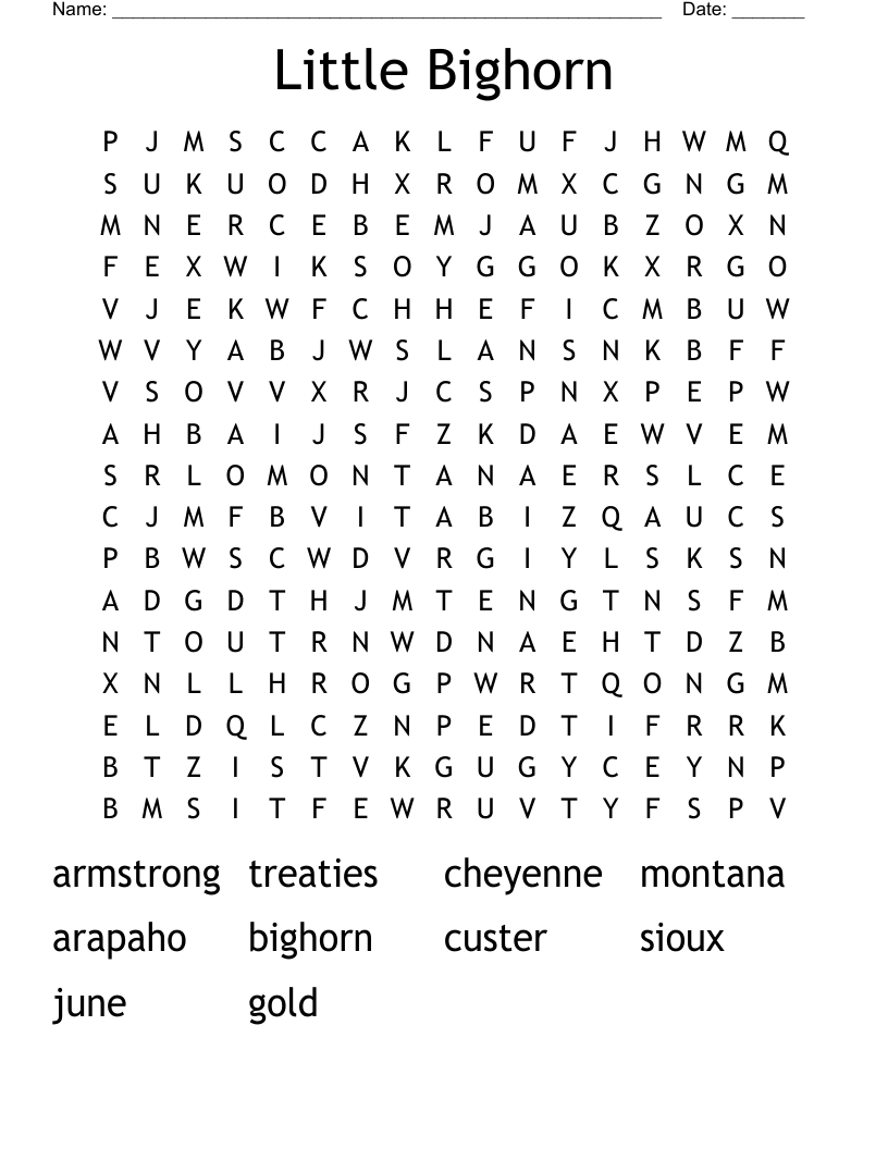Little Bighorn Word Search