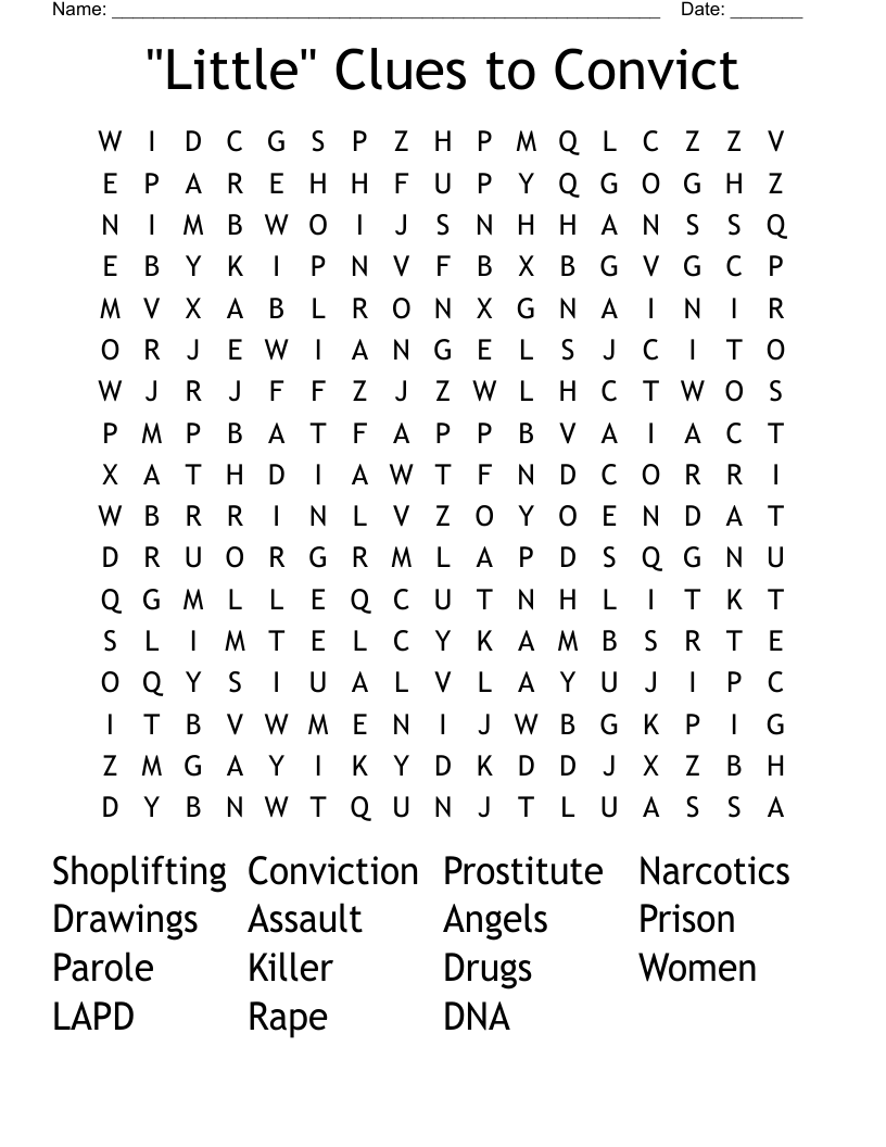 "Little" Clues to Convict  Word Search