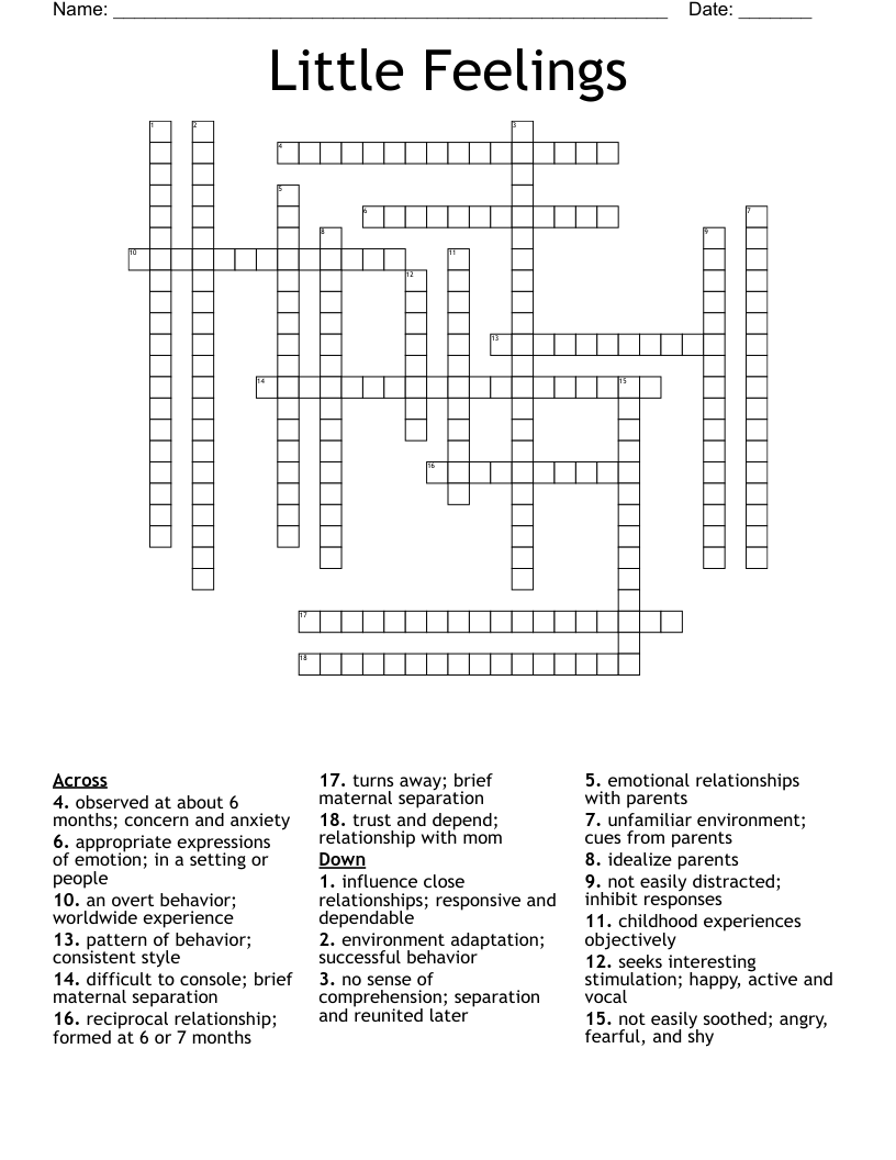 Little Feelings Crossword