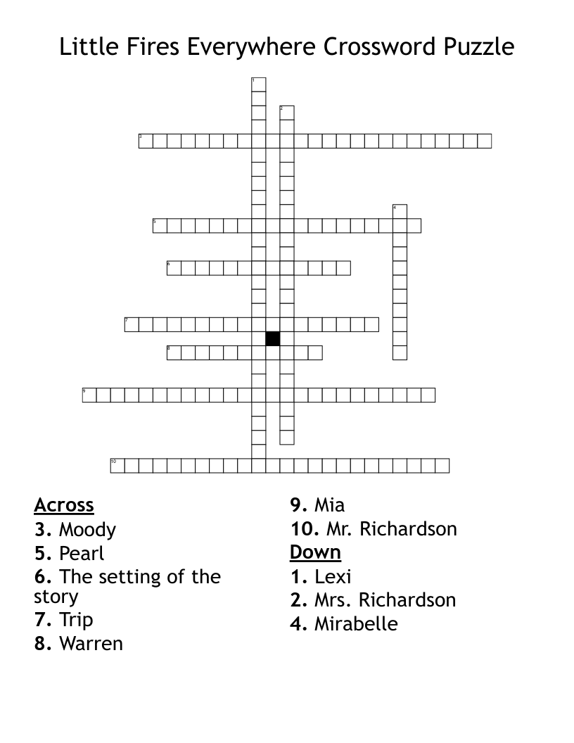 Little Fires Everywhere Crossword Puzzle