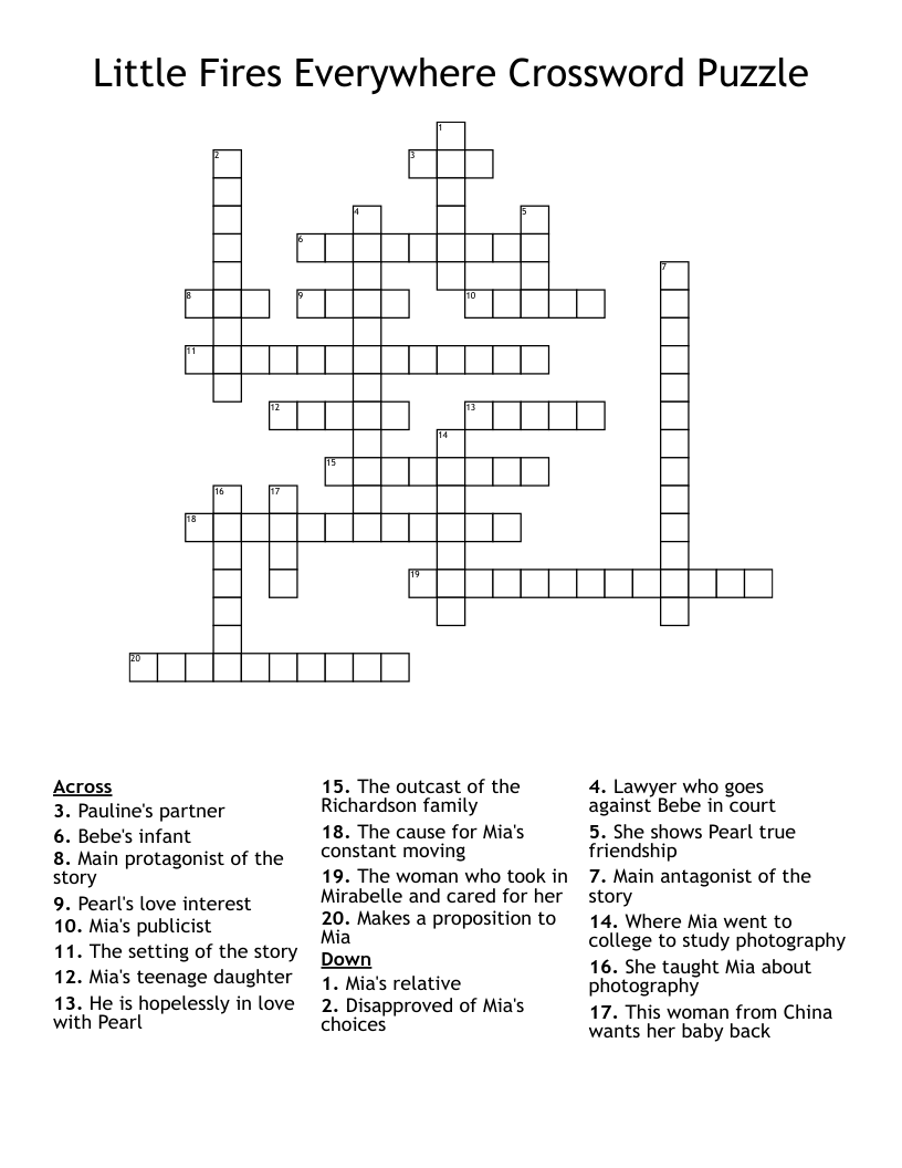 Little Fires Everywhere Crossword Puzzle