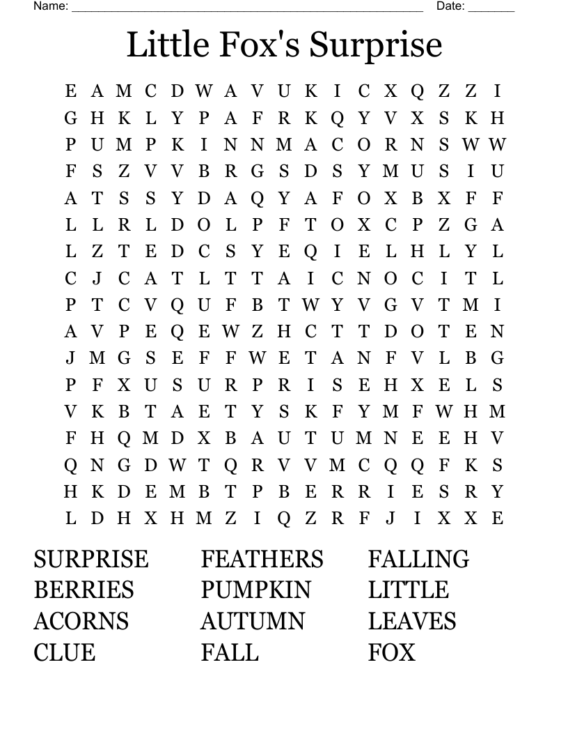 Little Fox's Surprise Word Search