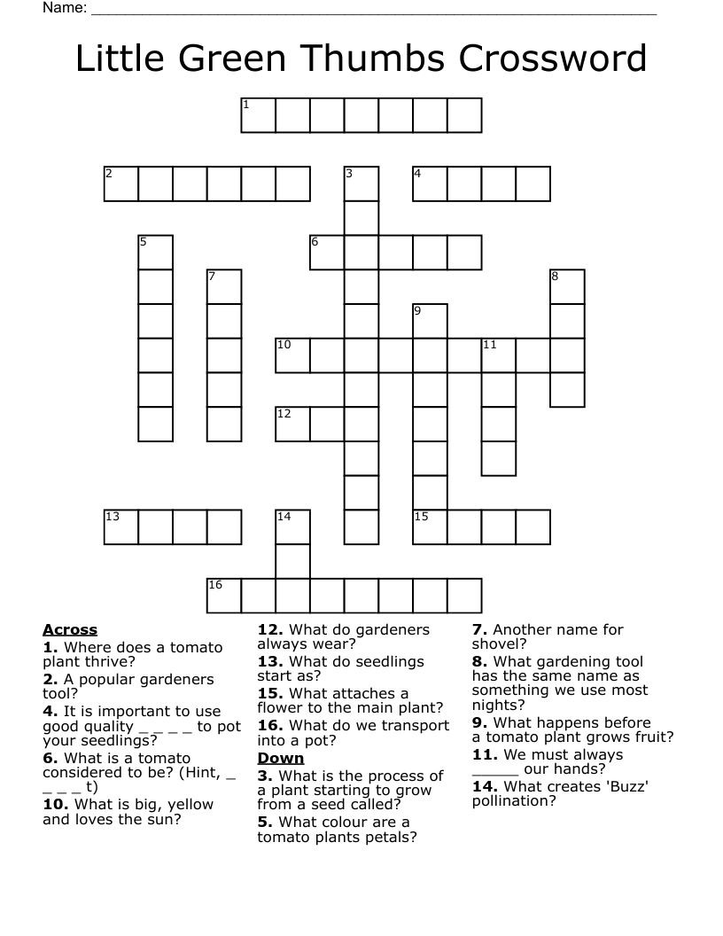 Little Green Thumbs Crossword