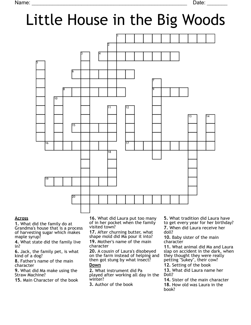 Little House in the Big Woods Crossword
