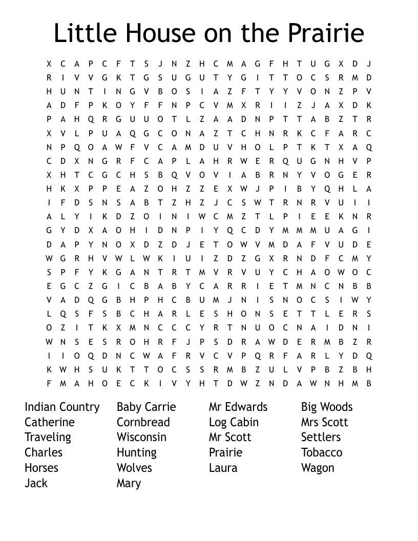 Little House on the Prairie Word Search