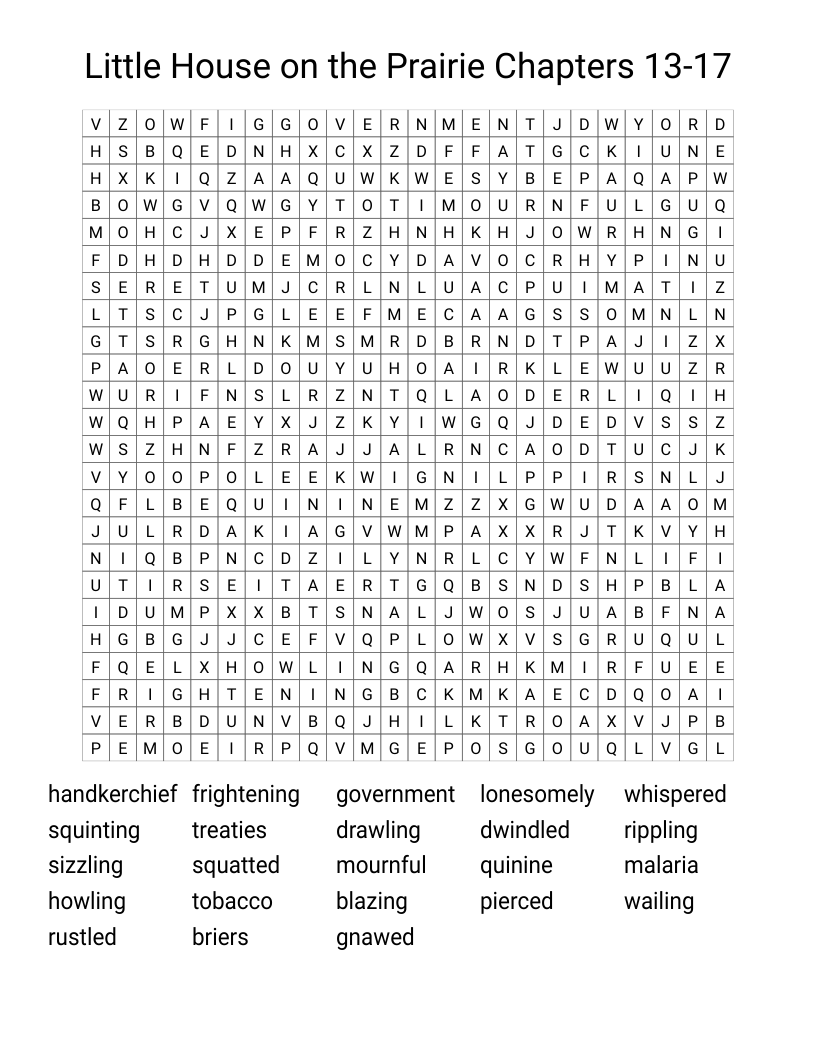Little House on the Prairie Chapters 13-17 Word Search