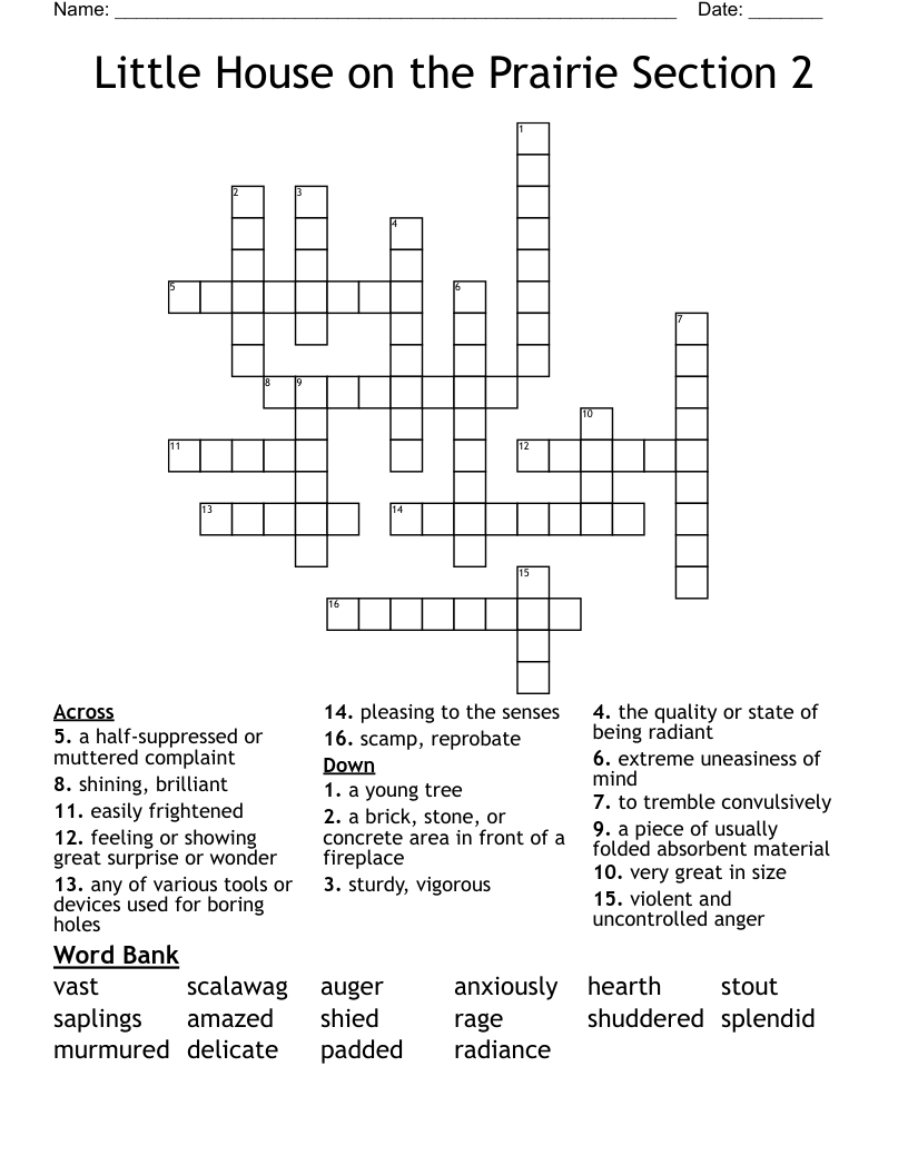 Little House on the Prairie Section 2 Crossword