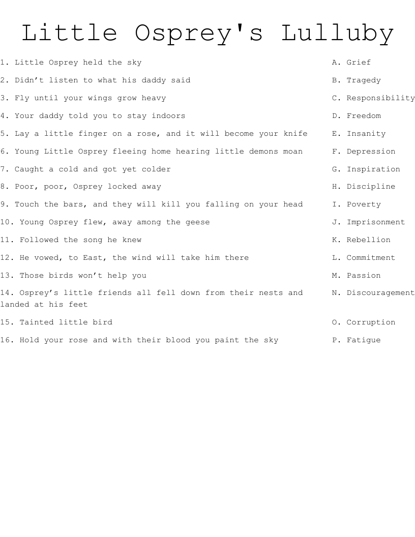 Little Osprey's Lulluby Worksheet