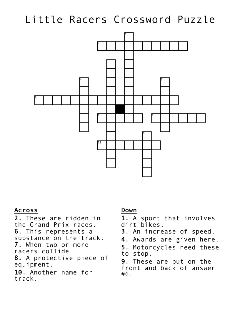 Little Racers Crossword Puzzle