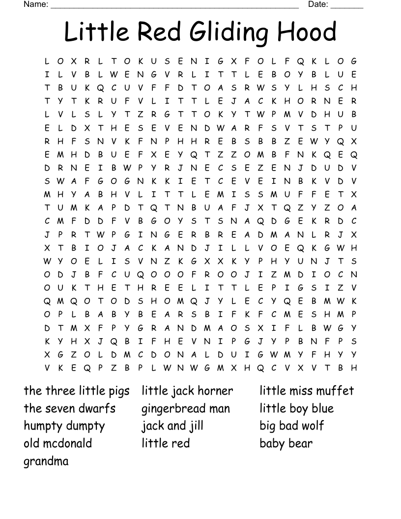 Little Red Gliding Hood Word Search